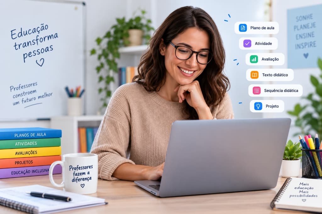 Professora utilizando o ProfNuvem para criar materiais pedagógicos com IA